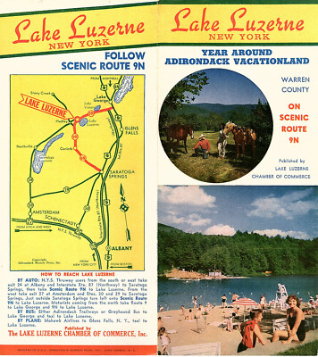 Lake Luzerne New York Adirondack Mountains Vintage Brochure Color Photos Map 