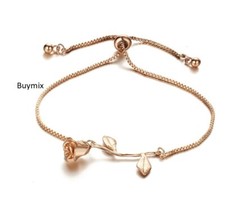Charming Rose Adjustable Bracelet Silver Rose Gold Bangle Ladies Women's Gift
