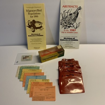 Vtg Var Hunting Liscense Lot, 1961 Duck Stamp, Deer Tags, Flap Covers, Etc.