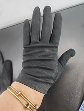 Vintage 50s-60s Ladies Matte Black Cotton Stretch Gloves Wrist length One size