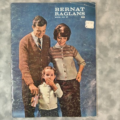 Vintage 1961 Bernat Raglans No.97 Knitting Pattern Sweaters Cardigans Used
