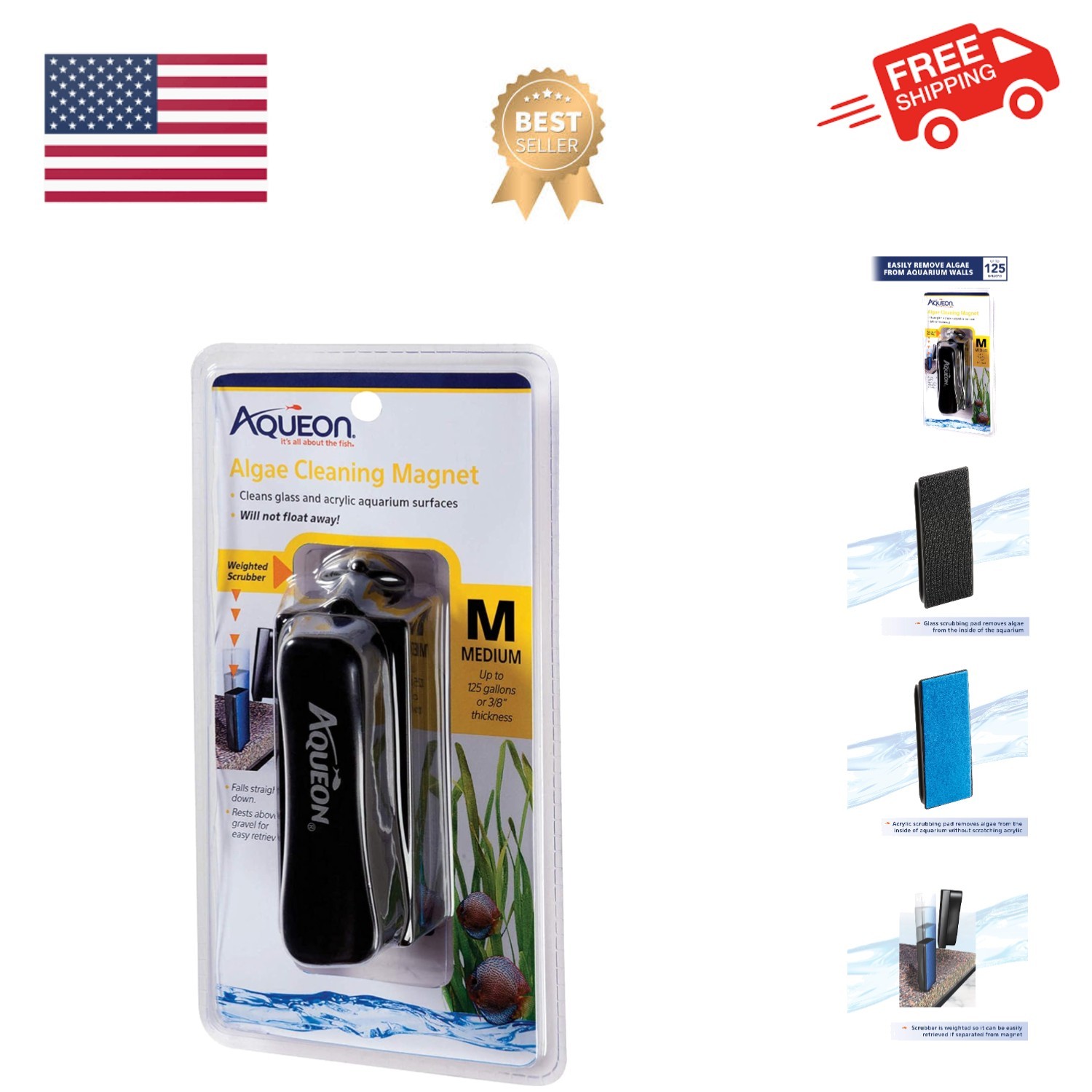 Raspador de algas de acuario, imanes de limpieza de pecera para vidrio/acrílico, mediano