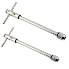 SET OF 2 REVERSIBLE T BAR HANDLE LONG REACH RATCHET TAP WRENCHES M3-M8 + M5-M12