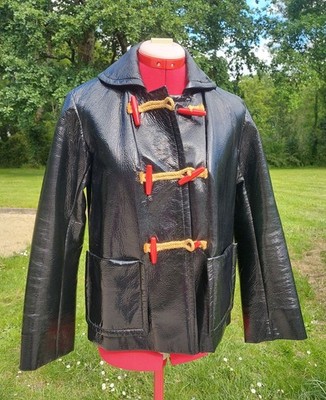 Vintage Sonia Rykiel Sonia Schwarz Lack Duffle Jacket Mantel Gr. 36 Made In Belar