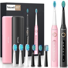 Fairywill Rechargeable Electric Toothbrush For Adults 5 Modes With 2 Travel Case