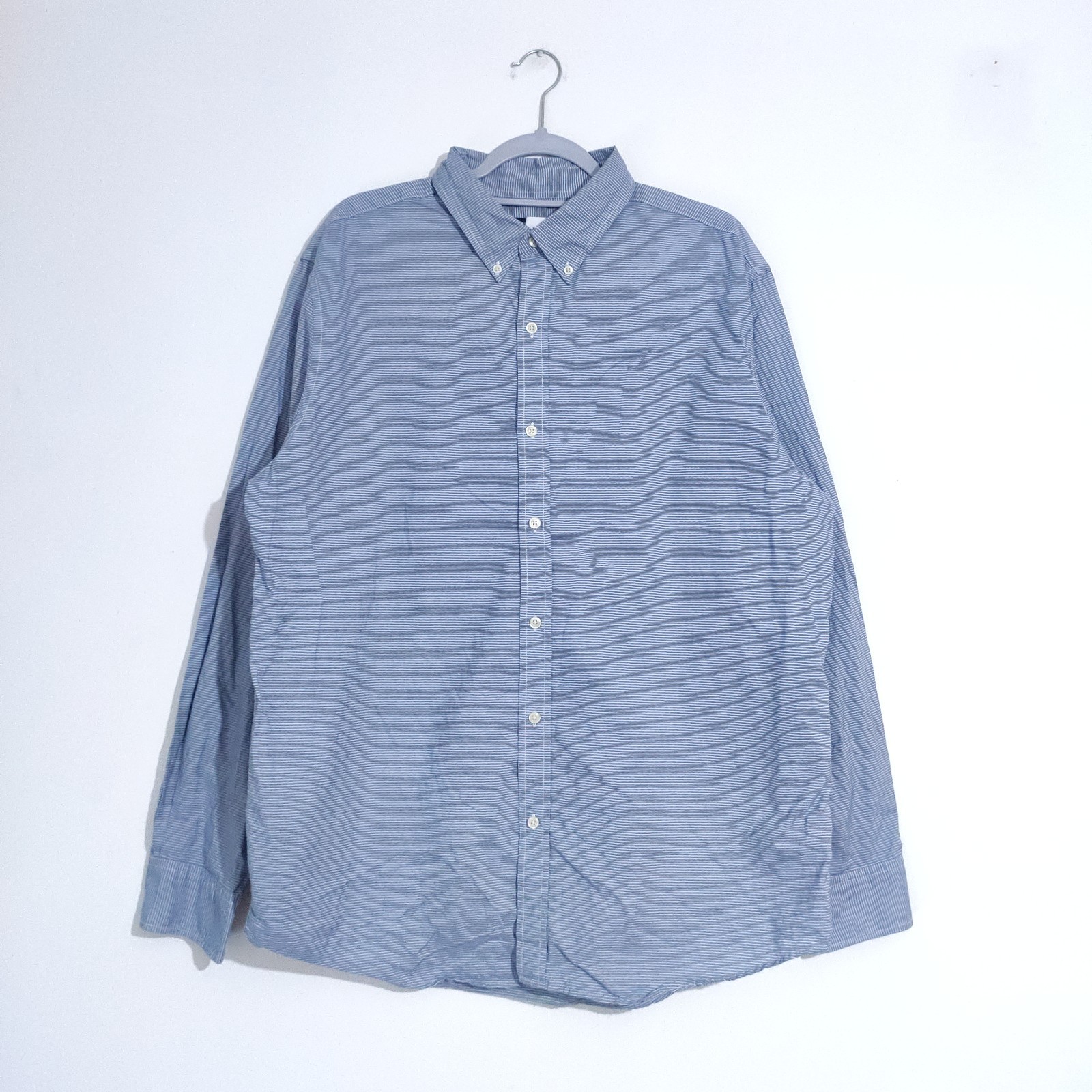 Ralph Lauren Chaps Shirt Mens XL Blue White Stripe Cotton Long Sleeve Button Up