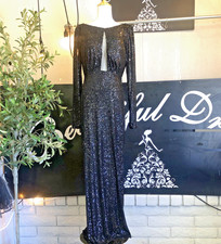 May Queen Black Sequin Formal Gown Womens Long Sleeve Evening Dress Wedding