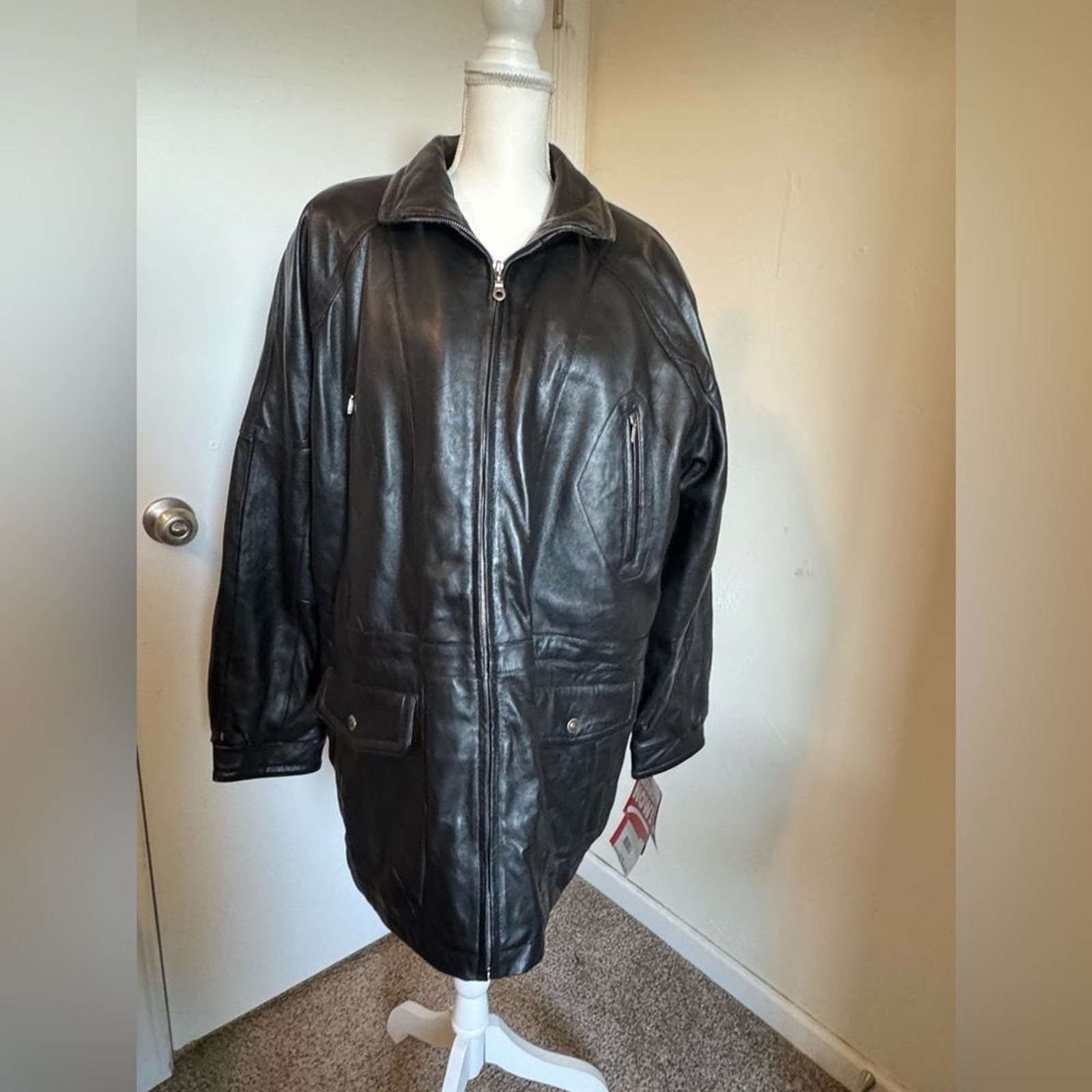 Vintage 1990 Contemporary Expressions Black Leather Bomber Jacket Men's Size L image 2