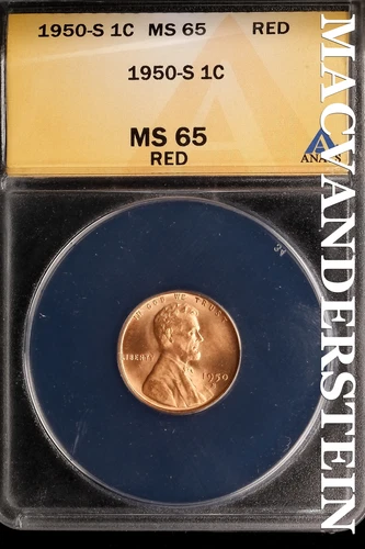 1950-S Lincoln Wheat Cent - ANACS MS 65 Red - Scarce  No Reserve  #SLK688