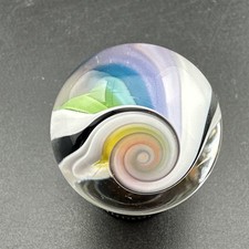 Contemporary Handmade Art Glass Marble 1.01" Multicolor Core, Ribbon Cane MIB