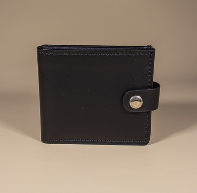 BEREGOI Handmade Leather Bifold Wallet Black Snap Closure