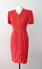 Talbots VTG 4 Sheath Dress V-neck Coral Short Sleeve Buttons Up Depeche Career