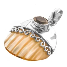 Gold Mother Of Pearl Turbo Shell Citrine Sterling Silver Pendant, 1 3/8"