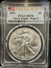 2021 $1 Type 2 American Silver Eagle PCGS MS70 Blue Label