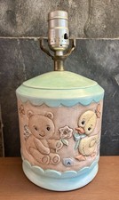 Vintage Nursery Lamp Teddy Bear  Duck Hand-Painted 10.5" Base Only No Shade