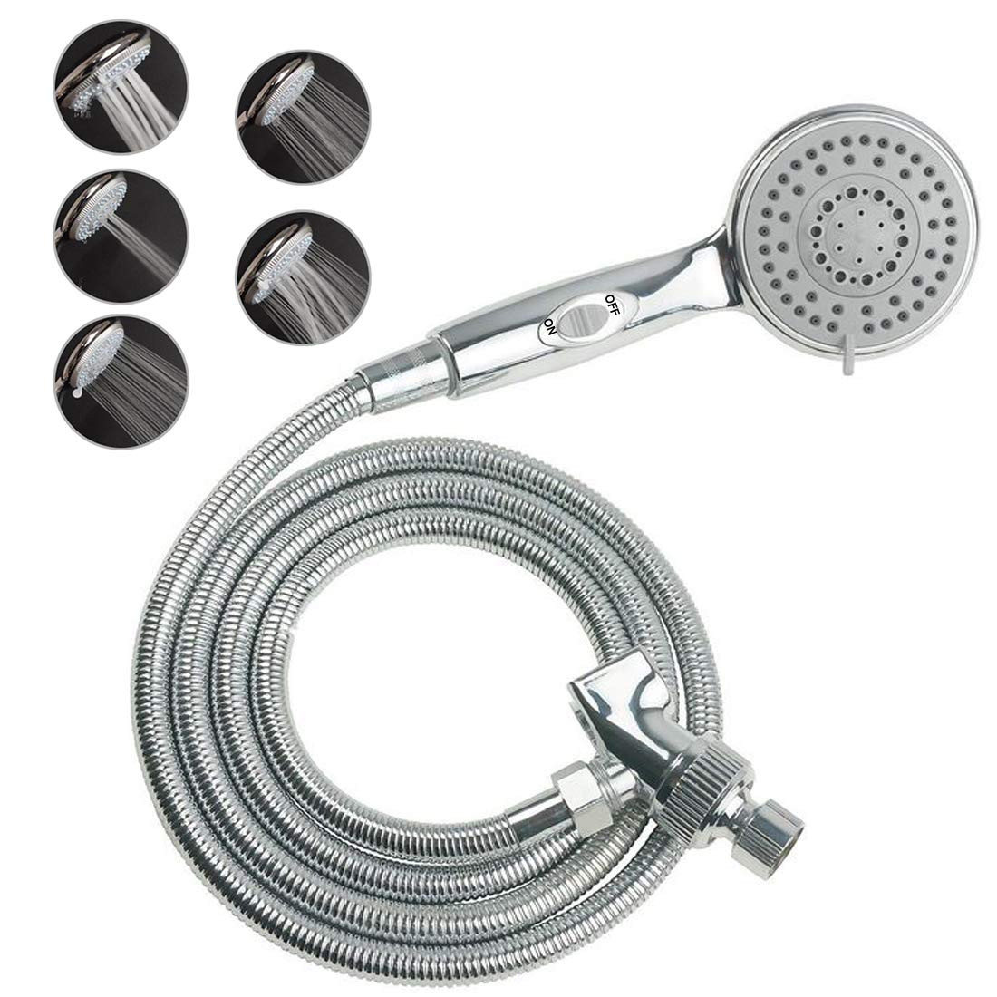 Handheld Shower Head with On/Off Switch - 5 Spray Settings 6.5 Feet Extra Lon...