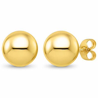 Real 1/200 14K Yellow Gold Oro Ball Stud Earrings Women Ladies Men 8mm