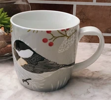 NOW DESIGNS Chickadee Holly Winter Ceramic Coffee Cup Mug Bird Birds