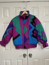 Vintage 80s Izzi Colorful Ski Bomber Puffer Jacket Size Small