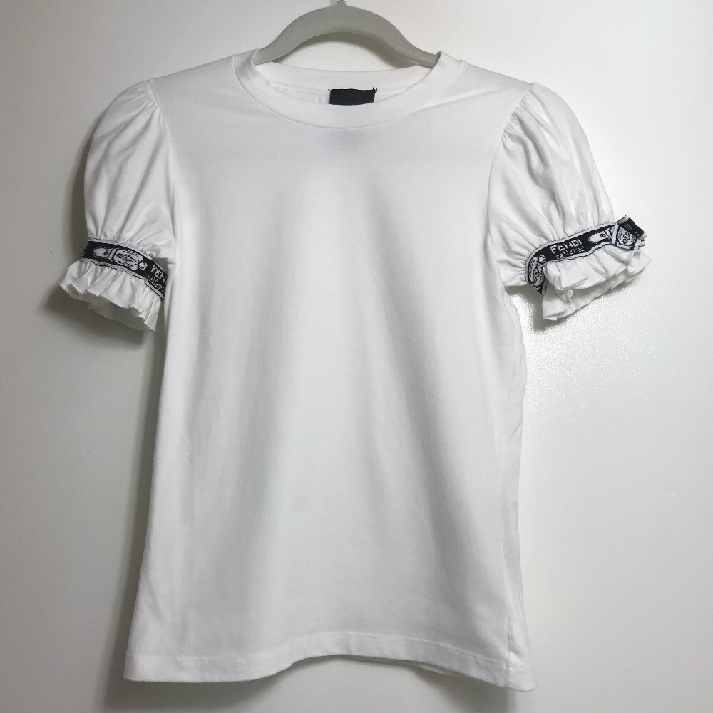 FENDI FY5058 Sleeve logo ribbon Tops Apparel Short sleeve T-shirt cotton  White | eBay