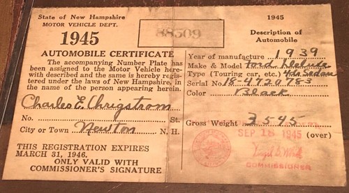 New Hampshire Original Motor Vehicle Registration U Pick - Picture 11 of 18