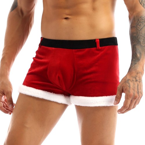 Men Christmas Underwear Briefs Leather Shiny Boxer Shorts Santa Claus Costume - Picture 98 of 142
