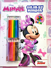 Malbuch Malen nach Zahlen Disney Minnie Mouse mit 12 Buntstifte f&uuml;r Kinder Malen