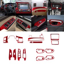 29pcs Red Carbon Fiber Interior Full Set Cover Trim For Honda Civic 8th 2006-11