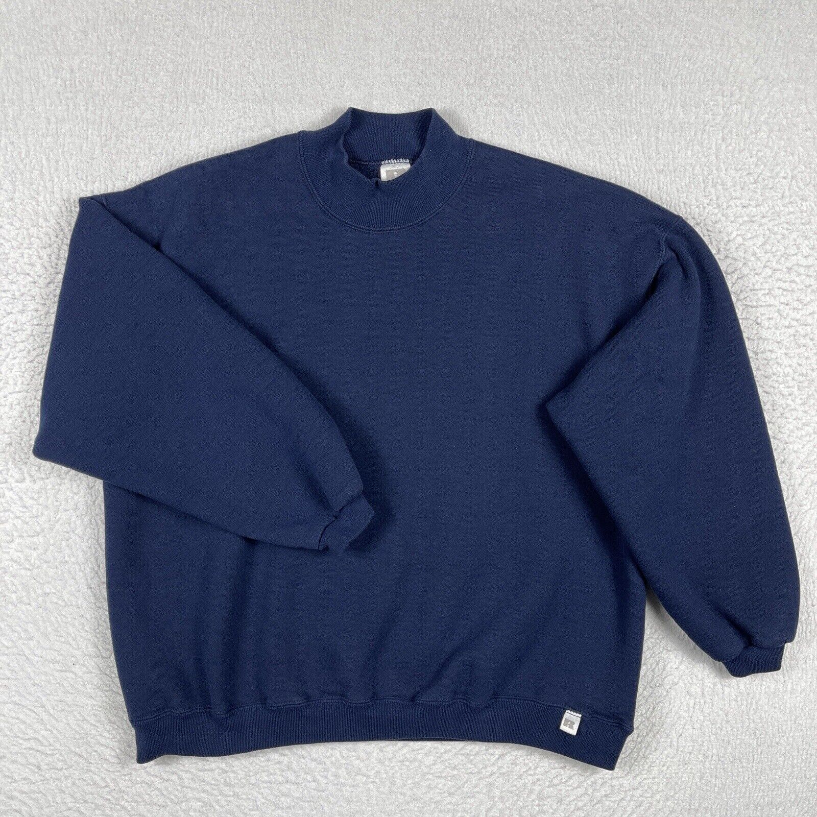 Russell Athletic Sweatshirt Mens XL Blue Mock Neck Vintage Made In USA Pullover