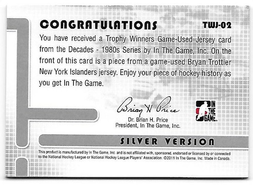 2010-11 ITG Decades 1980s Trophy Winners Jerseys Silver #TWJ02 1/1 Vault 1 of 1 - Picture 2 of 2