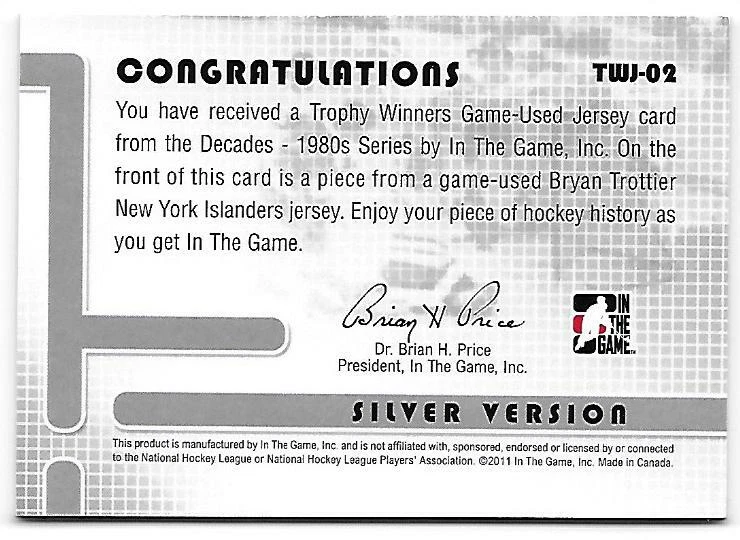 2010-11 ITG Decades 1980s Trophy Winners Jerseys Silver #TWJ02  1/1 Vault 1 of 1 - Image 2 of 2