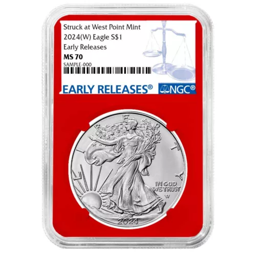 2024 (W) $1 American Silver Eagle NGC MS70 ER Blue Label Red Core