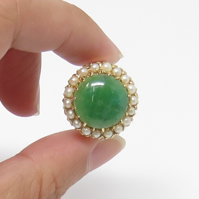 NYJEWEL 14k Yellow Gold Large Jade Pearl Ring - image 10