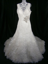 Custom NY Bridal Shop Wedding Dress 12 Ballgown Ruffles Lace Illusion Crystals