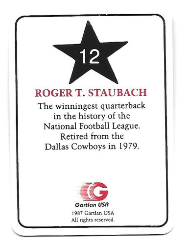 ROGER STAUBACH 1987 Gartlan USA Ceramic Card #12 Dallas Cowboys - Picture 2 of 2