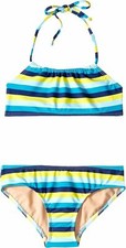 99 ToobyDoo NY Girls Blue Striped Bandeau Halter Swimwear Bikini Set Size 13-14