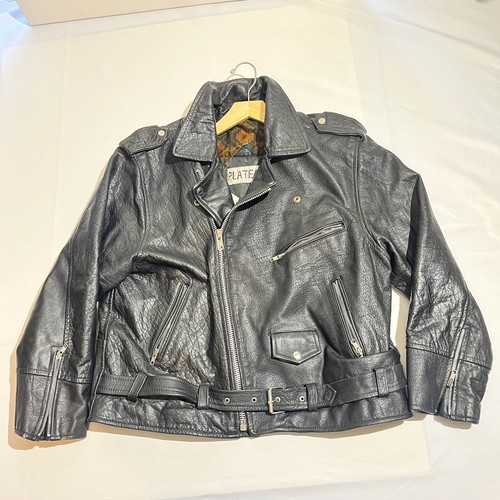 Vintage Biker Motorcycle Jacket Front Buckle Leather Perfecto Style Zip Rider - Picture 10 of 13