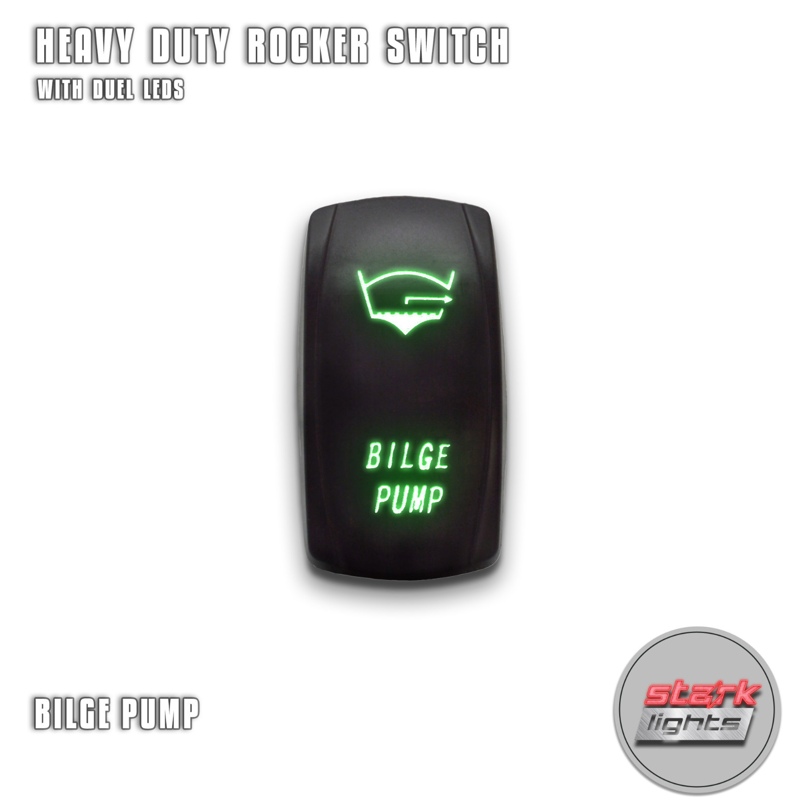 Stark Green Laser Etched LED Rocker Switch Dual Light 20A 12V ON/OFF Spot Lights