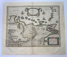 VENEZUELA 1642 WILLEM JANSZOON BLAEU LARGE ANTIQUE ENGRAVED MAP 17TH CENTURY