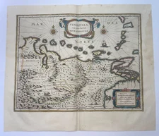 VENEZUELA 1642 WILLEM JANSZOON BLAEU LARGE ANTIQUE ENGRAVED MAP 17TH CENTURY