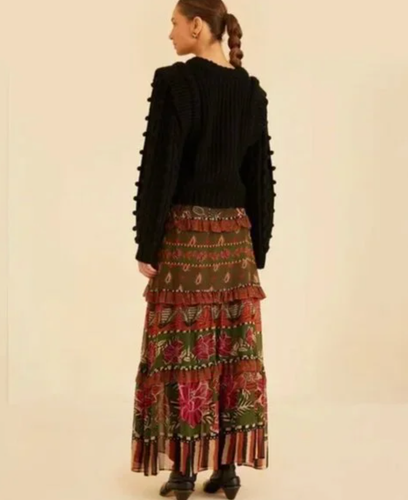 NWT $255 Farm Rio Multicolor Ainika Floral Garden Tiered Maxi Skirt XS Green - Picture 5 of 9