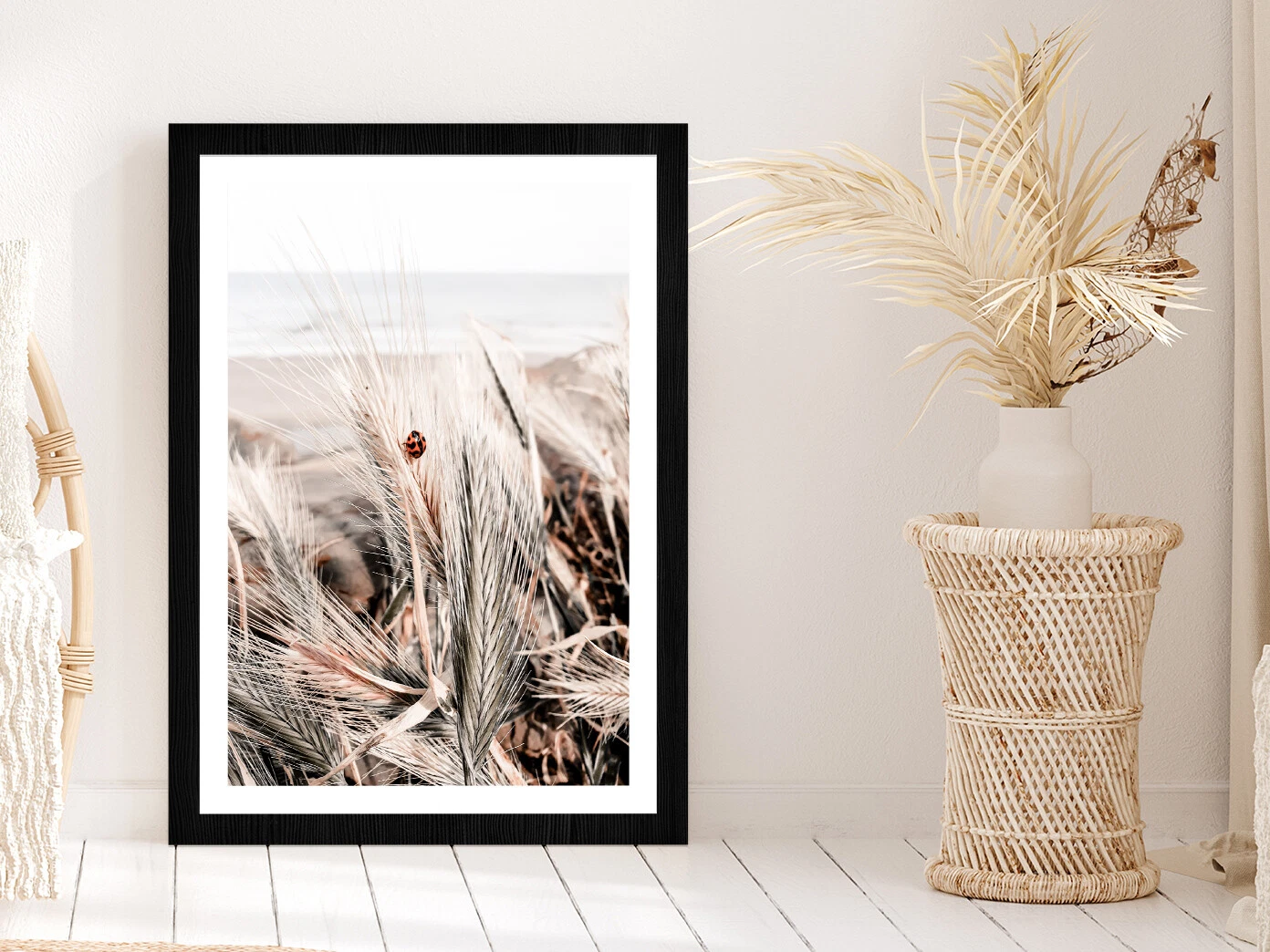 Ladybug on Sea Plants Closeup Photograph Glass Framed Wall Art  Ready to Hang