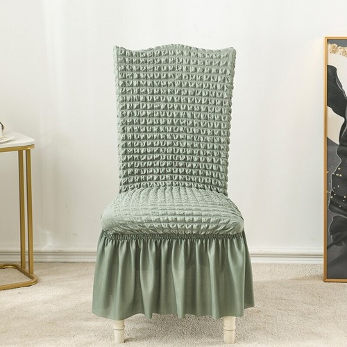 Nordic StyleElastic Dining Chair Cover Swing Skirt Seersucker For High-Back Seat