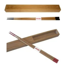 Portable Travel Bamboo Chopsticks Reusable with Case Holder Red or Black