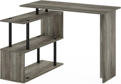 Moore L-Shape Computer Desk with 3-Tier Shelves, French Oak