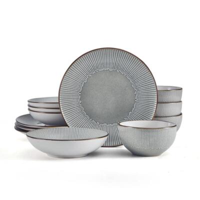 Pfaltzgraff Dinnerware Set 12-Pcs Stoneware Dishwasher Safe Gray