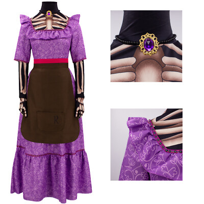 Cosplay Coco Mama Imelda Lila Kleid Halskette Halloween Karneval Totenkopf  Anzüg