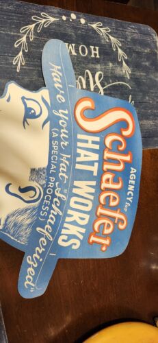 VINTAGE ADVERTISING SIGN- 1923 SCHAEFER HAT WORKS SIGN- LOS ANGELES- VINTAGE HAT - Picture 3 of 9