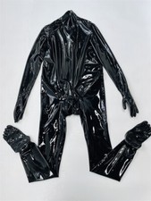 Neck entry Black latex catsuit with gloves toes zip hidden two condom no zip