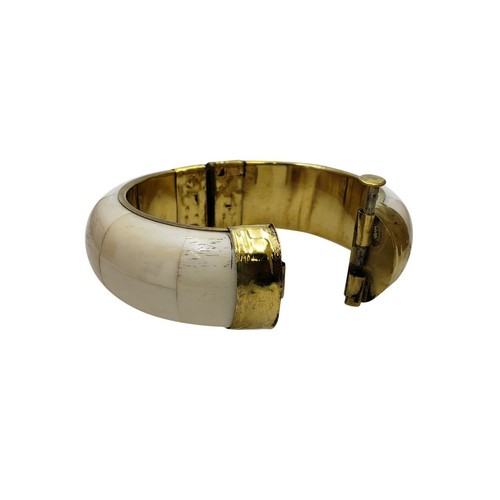 Brazalete con bisagras hueso bovino chapado en oro acentos de latón vintage india joyería - Imagen 3 de 3